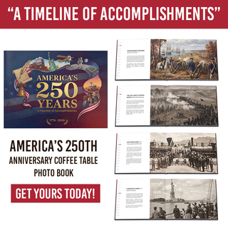 America's 250th Anniversary hardcover coffee table book, showcasing historical images and text from 1776 to 2026.