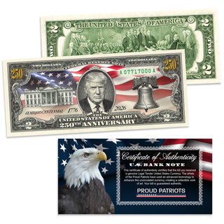 President Trump 250th Anniversary Legal Tender $2 Bill – USA 250th Collector's Edition