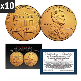 America’s Last Penny: 24KT Gold-Plated Penny (Dated 2025) with Certificate