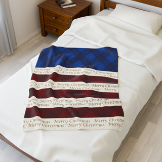 Red White Blue Christmas Plush Blanket