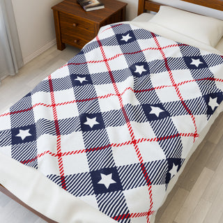 Red White Blue Plaid Pattern Plush Blanket
