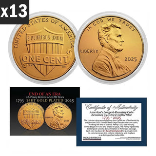 America’s Last Penny: 24KT Gold-Plated Penny (Dated 2025) with Certificate