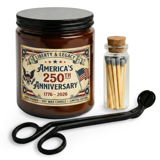 America's 250th Anniversary Soy Candle Set — Patriotic Candle with Matches & Wick Trimmer — patriotic collectible set from Proud Patriots