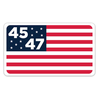 45/47 flag decal featuring red and white stripes with a blue field and white stars, displaying the numbers 45 and 47.