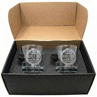 USA Hockey Double Gold - Hockey Puck Embedded Glassware