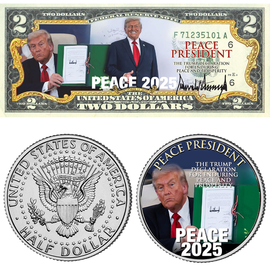 Peace President $2 Bill + Coin Bundle