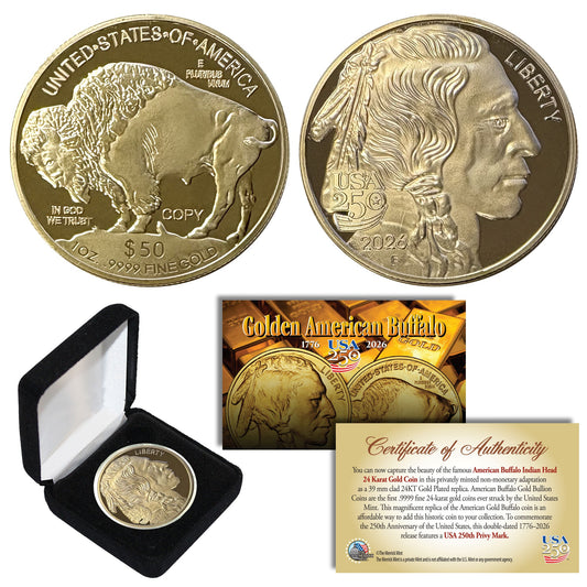 Golden American Buffalo – USA 250th Anniversary Tribute Coin (1776–2026) (Boxed)