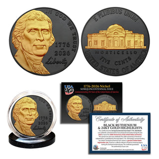 2026 Emerging Liberty | 1776-2026 Nickel America 250th Anniversary Black Ruthenium 24K Gold Highlights