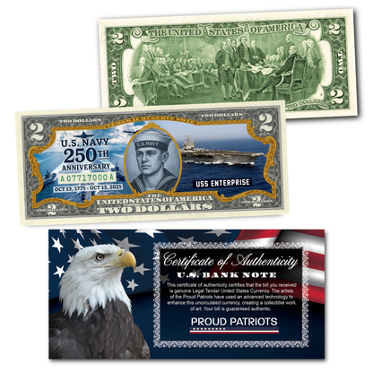 U.S. Navy 250th Anniversary $2 Bill - Genuine Legal Tender