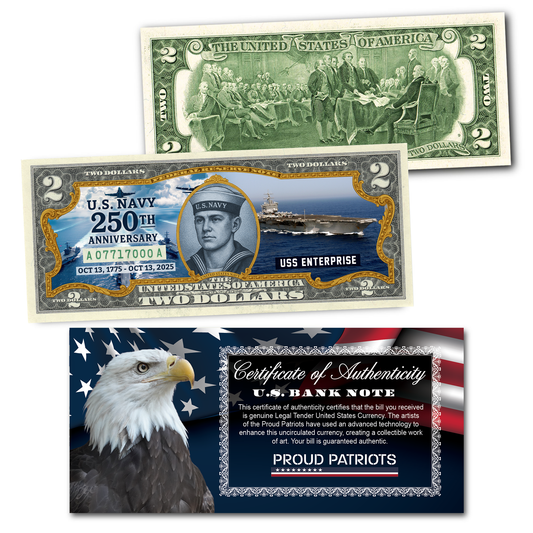 U.S. Navy 250th Anniversary $2 Bill - Genuine Legal Tender