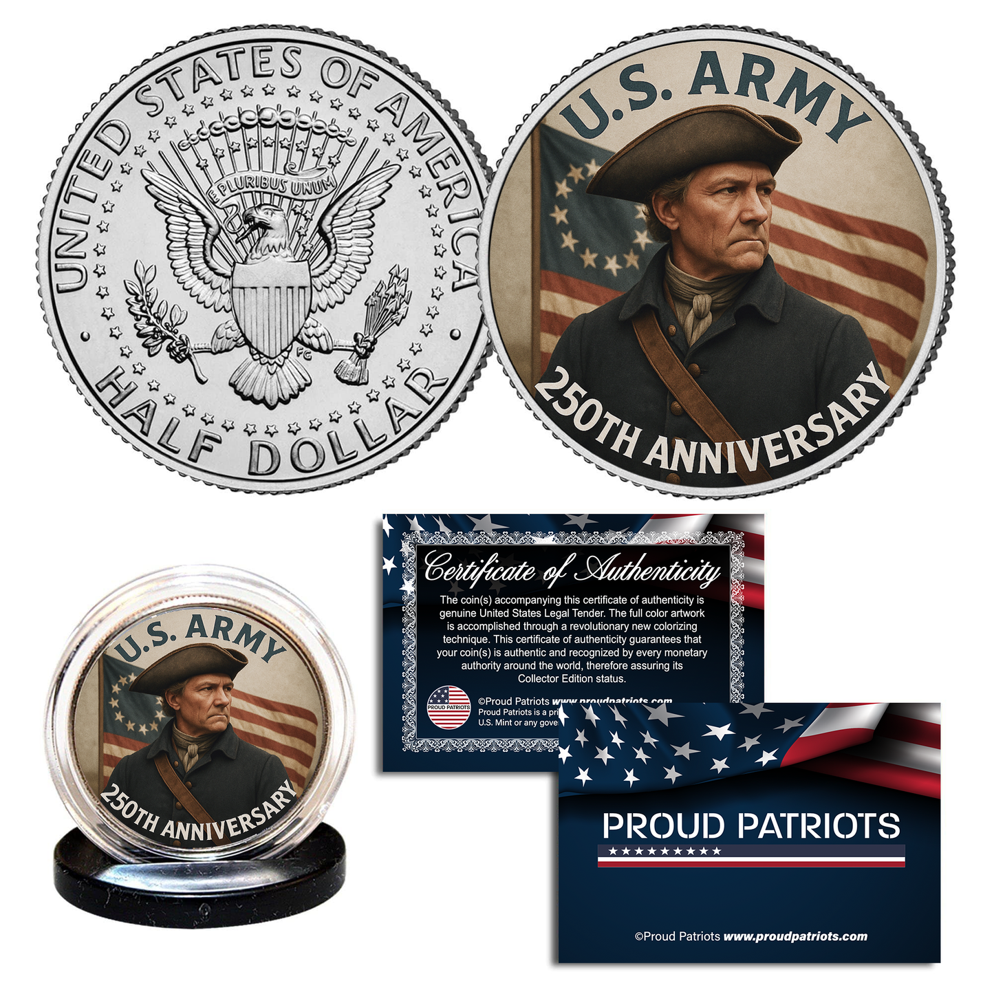 1775 - U.S Army 250th Anniversary - Genuine Legal Tender JFK Half Dollar