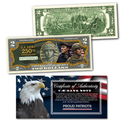 U.S Army 250th Anniversary - Genuine Legal Tender U.S. $2 Bill