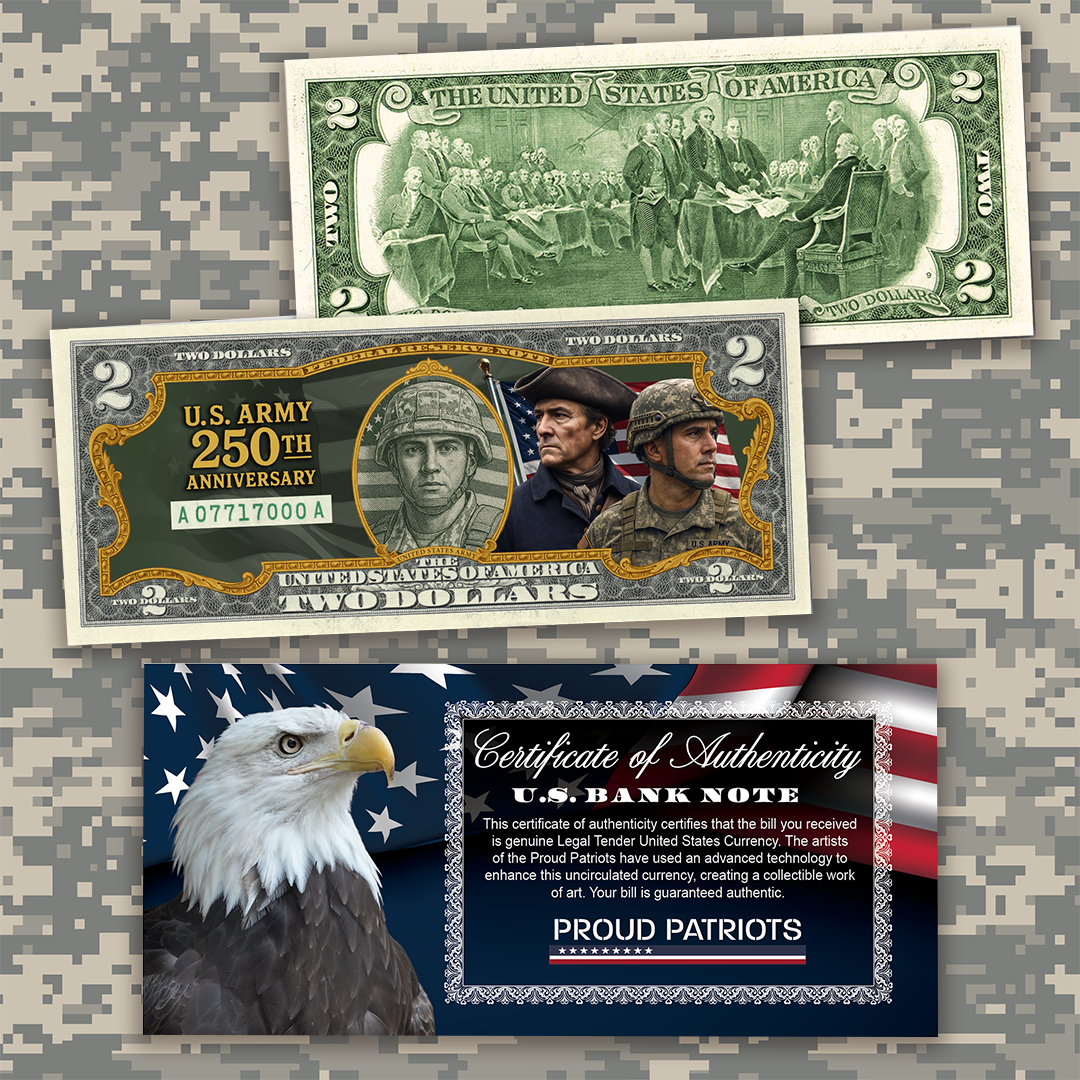 U.S Army 250th Anniversary - Genuine Legal Tender U.S. $2 Bill