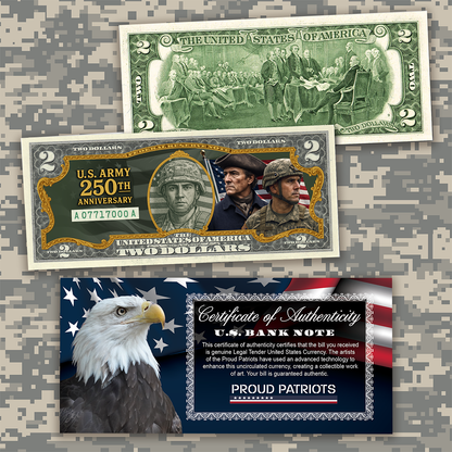 U.S Army 250th Anniversary - Genuine Legal Tender U.S. $2 Bill