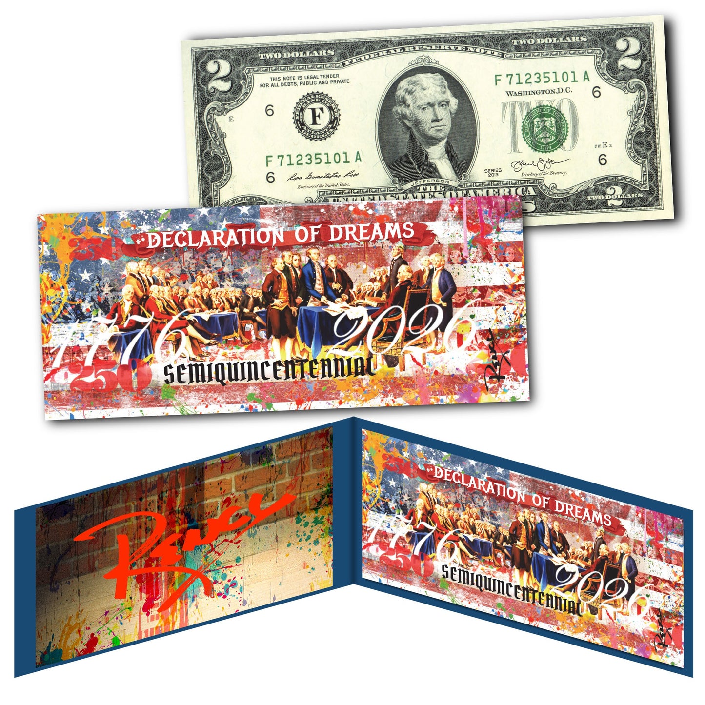 America's 250th Anniversary Collectible $2 Bill | RENCY Art Bill - Declaration of Dreams