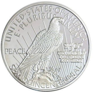 America's 250th Anniversary Peace Dollar coin featuring an eagle, with "United States of America" and "Peace" inscriptions.