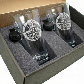 USA Hockey Double Gold - Hockey Puck Embedded Glassware