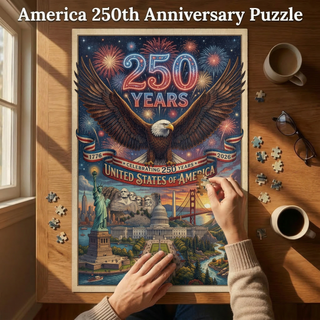 250 Years United States Puzzle — Patriotic Eagle & Landmarks Jigsaw