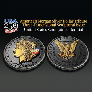 3D Morgan Silver Dollar Tribute Coin With USA 250 Privy Mark (Black Ruthenium & 24k Gold) — commemorative collectible coin, view 4