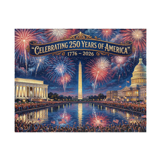 250 Years of America jigsaw puzzle featuring the Washington Monument, fireworks, and iconic U.S. landmarks.