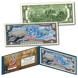 [FLAG BORDER] U.S. Air Force "AIM HIGH, FLY-FIGHT" - Genuine Legal Tender U.S. $2 Bill (250 Available & Individually Numbered)
