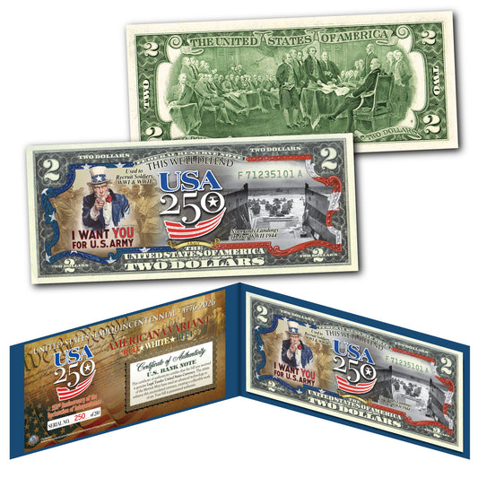 [FLAG BORDER] U.S Army "This We'll Defend" - Genuine Legal Tender U.S. $2 Bill (250 Available & Individually Numbered)