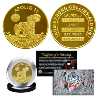 Apollo 11 America 250th Anniversary Medallion Tribute 24KT Gold Coin
