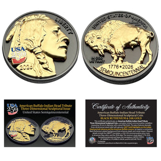 All Three 3D Tribute Coins With USA 250 Privy Marks (Black Ruthenium & 24k Gold) — commemorative collectible coin, view 2