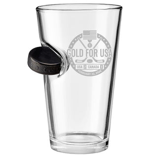 USA Men's Hockey Wins Gold - Hockey Puck Embedded Limited Edition Glassware