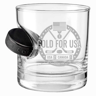 USA Men's Hockey Wins Gold - Hockey Puck Embedded Limited Edition Glassware