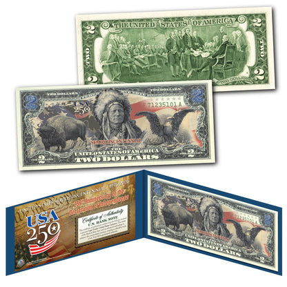 USA 250th Anniversary $2 Bill – Black Eagle, Indian Chief & American Bison | Genuine Legal Tender