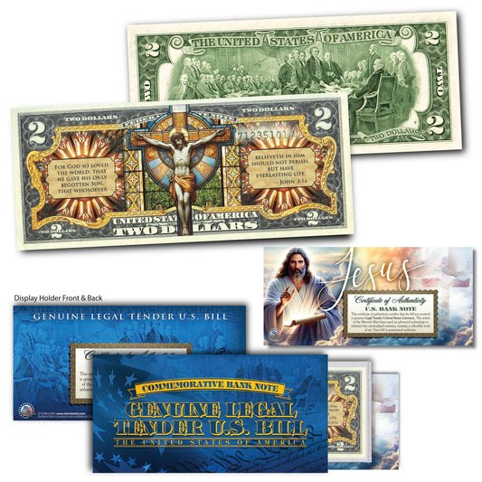 Jesus Stained Glass John 3:16 - Collectible Genuine Legal Tender $2 Bill