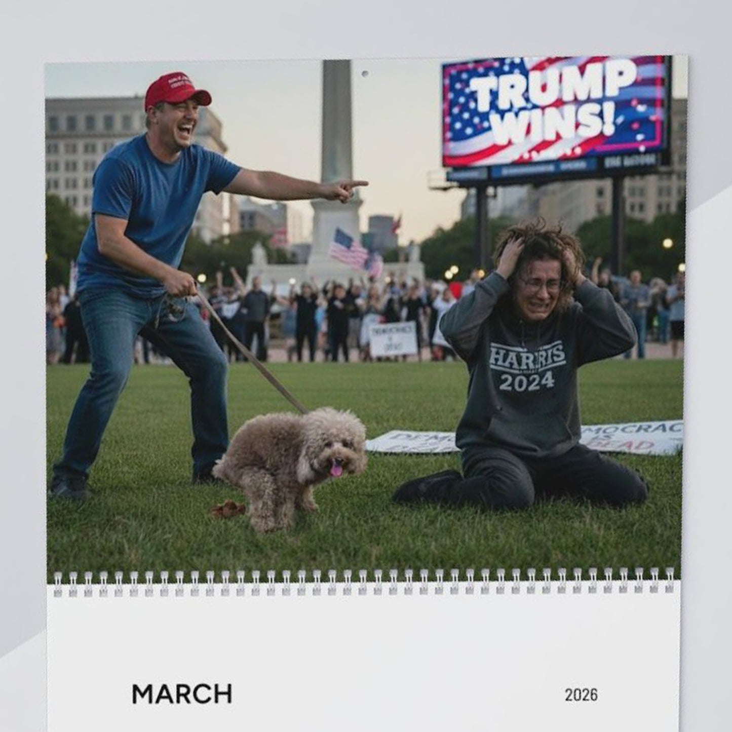 Pooping Dogs Owning Liberals 2026 Calendar - Funny Calendar & White Elephant Gag Gift Calendar