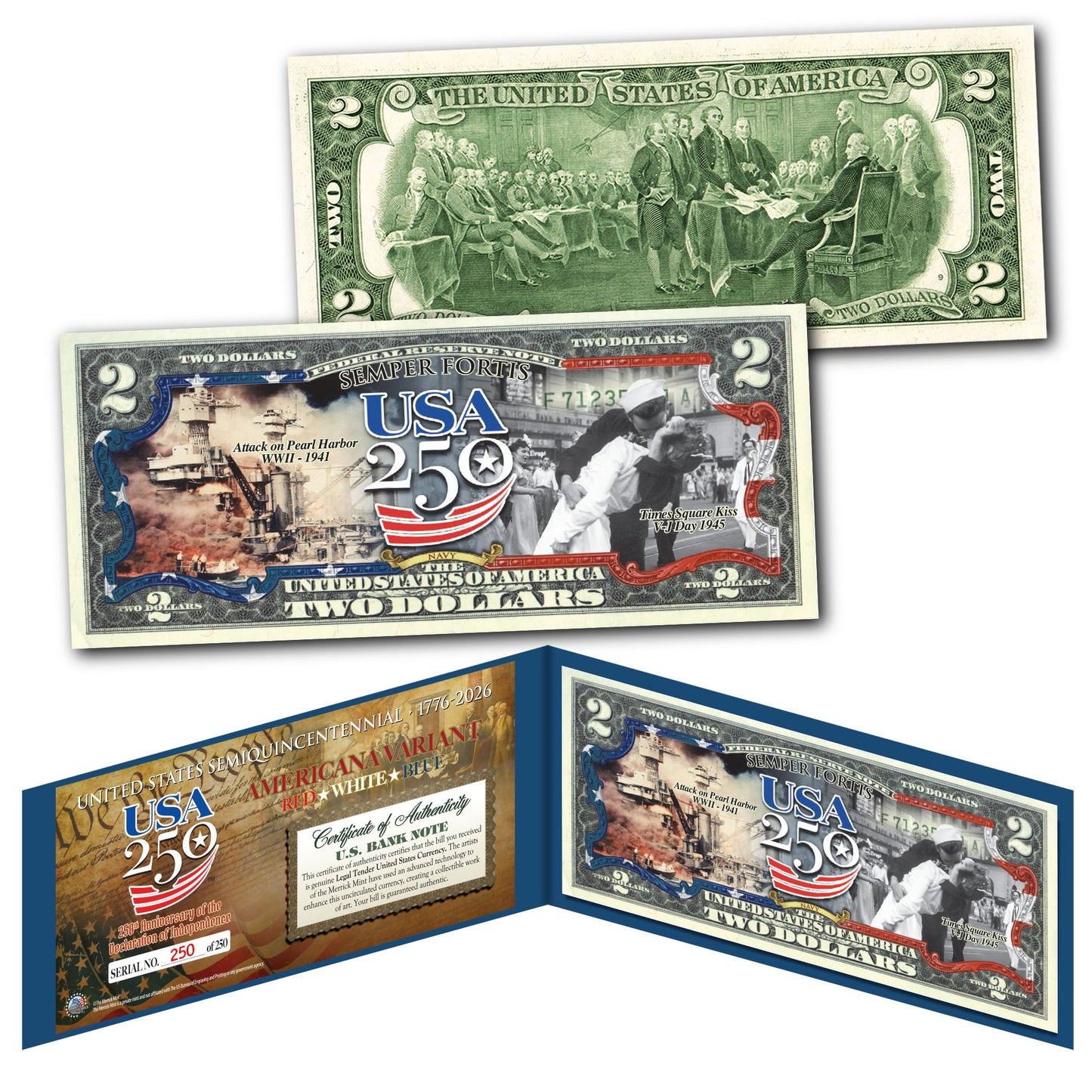 [FLAG BORDER] U.S. Navy "Semper Fortis" $2 Bill - Genuine Legal Tender (250 Available & Individually Numbered)