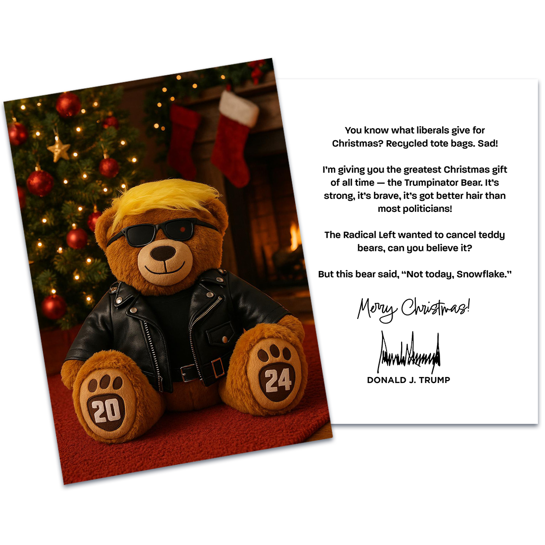 Trumpinator Teddy Bear + Matching Christmas Card (Gift Bundle)