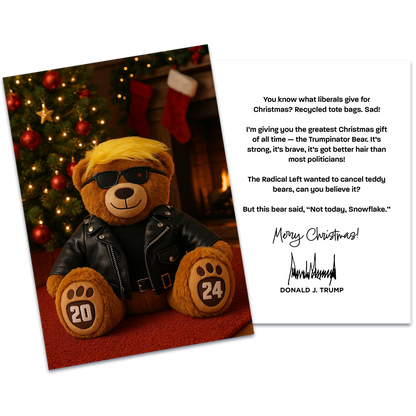 Trumpinator Teddy Bear + Matching Christmas Card (Gift Bundle)