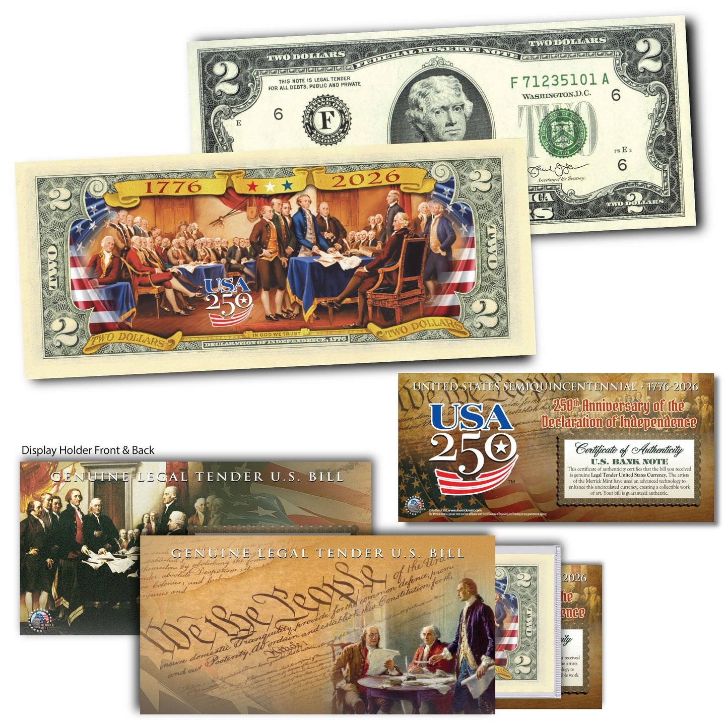 America's 250th Anniversary Collectible $2 Bills - Set of 8