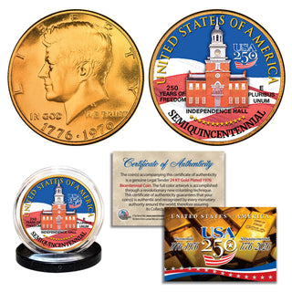 1976 Bicentennial – 24KT Gold Plated & Colorized Semiquincentennial JFK Half Dollar