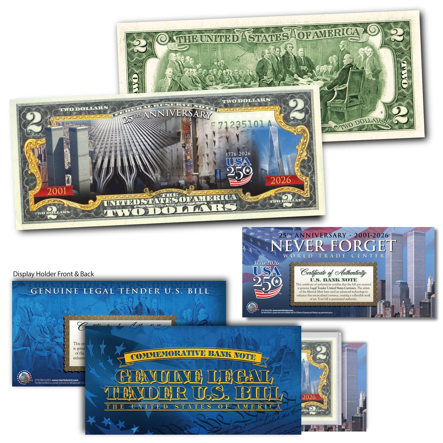 9/11 25th Anniversary + America's 250th Anniversary Coin & $2 Bill Bundle