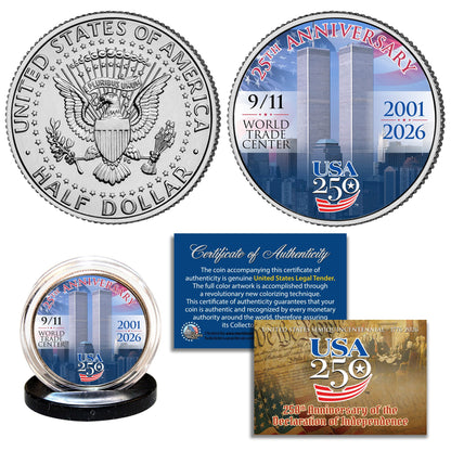 9/11 25th Anniversary + America's 250th Anniversary Coin & $2 Bill Bundle