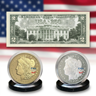 Morgan Coins and White House $2 Bill 250th Bundle — genuine legal tender U.S. $2 bill from Proud Patriots