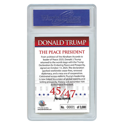 Peace President Individually Numbered (to 3,000) Collectible Card + FREE MATCHING COIN!