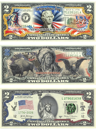 Black Eagle America 250th Anniversary $2 Bill Set — genuine legal tender U.S. $2 bill from Proud Patriots