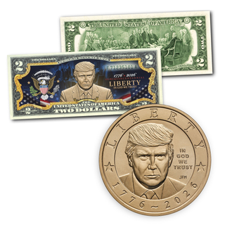 Trump $2 Bill + 2026 Trump $1 Coin Set