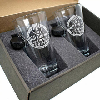 USA Men's Hockey Wins Gold - Hockey Puck Embedded Limited Edition Glassware