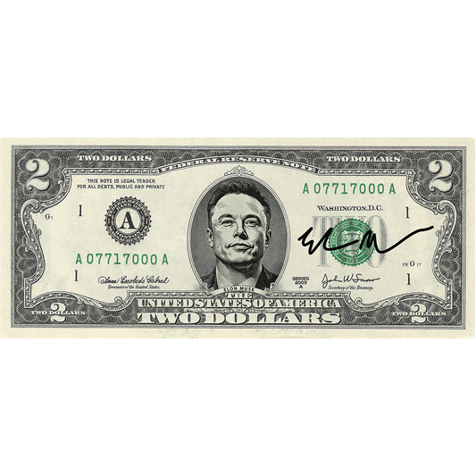 Elon Musk Collectible $2 Bill (Genuine Legal Tender)