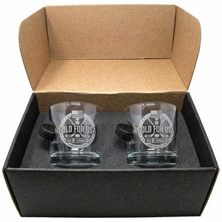 USA Men's Hockey Wins Gold - Hockey Puck Embedded Limited Edition Glassware