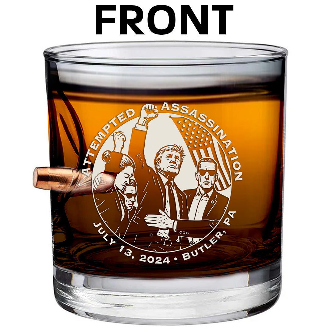 Bulletproof Trump Assassination Attempt Whiskey Glass (2-Sided)
