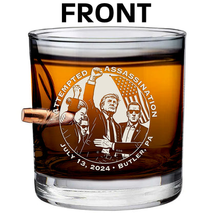 Bulletproof Trump Assassination Attempt Whiskey Glass (2-Sided)