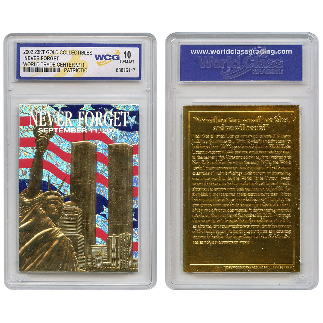 Never Forget September 11th, 2001 - 23k Gold Foil & American Flag Reflective Trading Card